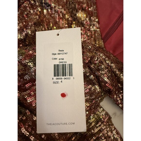 NWT Theia Sequin midi Cocktail Dress pink gold Size 4 Sample [jb] - Picture 7 of 7